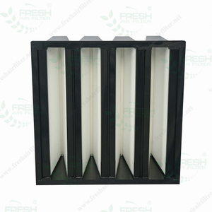 Filtro de aire compacto de cuatro celdas de fibra de vidrio con marco de plástico negro